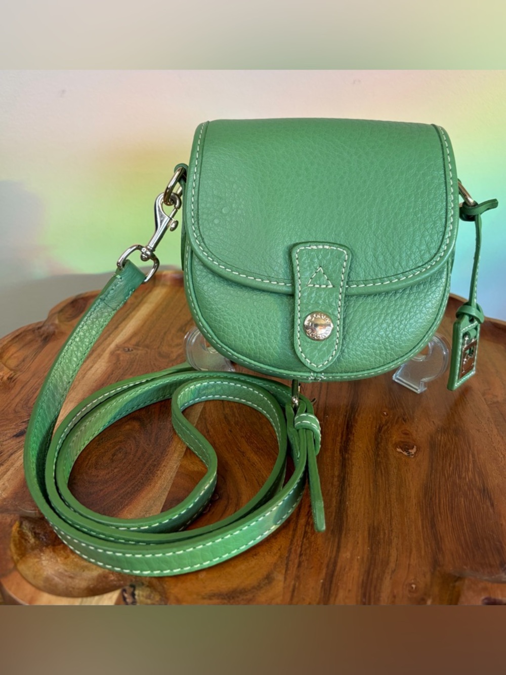 Dooney & Bourke Sullen II Mini Flap Green Pebble Leather Crossbody Purse